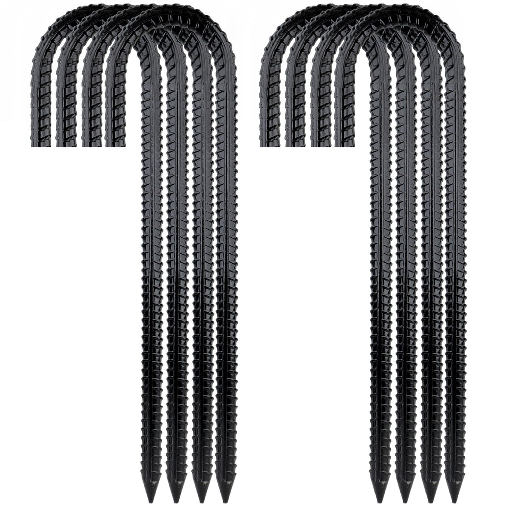 Garden Stakes Galvanized Steel, 12IN J Hook Ground Anchors Heavy Duty Rebar Stakes for Outdoor Decorations, Tent, Fencing and Landscape 8 Pack