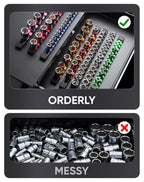 ALOANES 3PC ABS Socket Organizer, Socket Rails Fit 1/4 inch Drive, Heavy Duty Socket Holders Hold up to 48 Sockets, Black Rails with Blue Clips