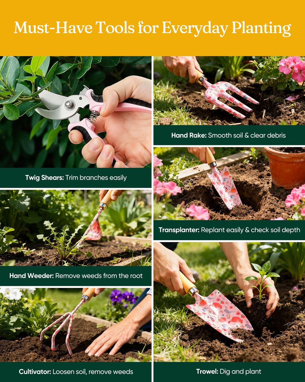 Grenebo 12-Piece Gardening Tool Set, Heavy-Duty Garden Tools for Women