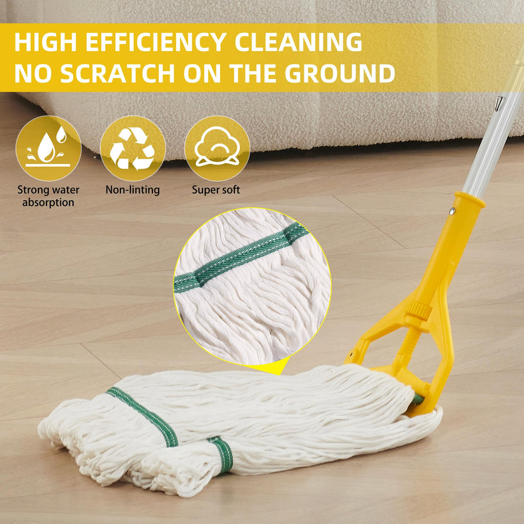 Commercial Industrial Mop with 59" Long Handle & 3 Replacement Mop Heads