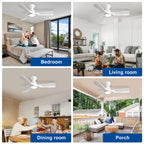 Depuley Ceiling Fans with Lights and Remote: Flush Mount Low Profile Ceiling Fan for Bedroom - Dimmable Indoor Outdoor Fan with APP Control White Timer