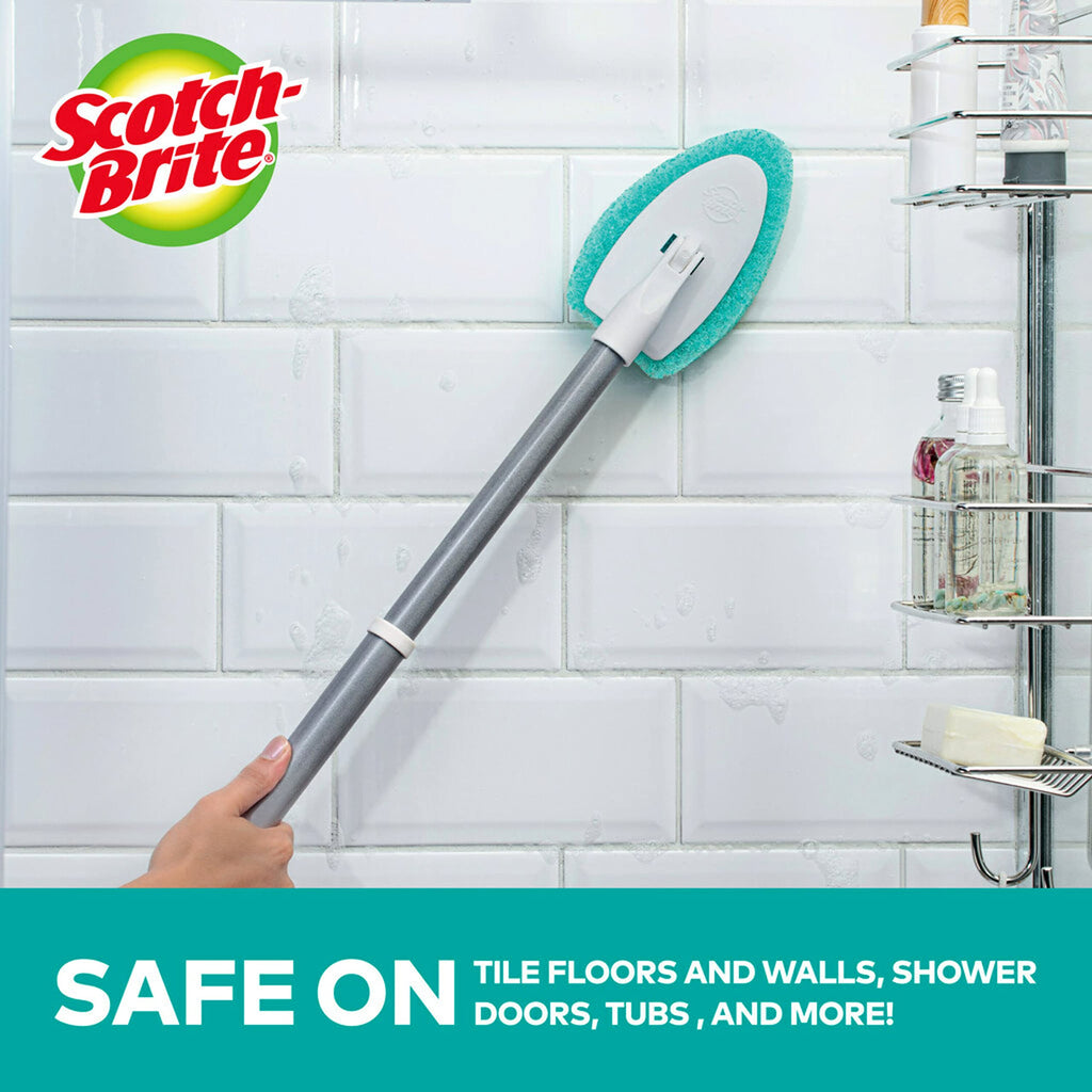 Scotch-Brite Extendable Tub & Tile Scrubber Kit, Includes 1 Handle and 3 Non-Scratch Scrubber Pads + Command Broom and Mop Grippers, 2-Grippers, 4-Strips