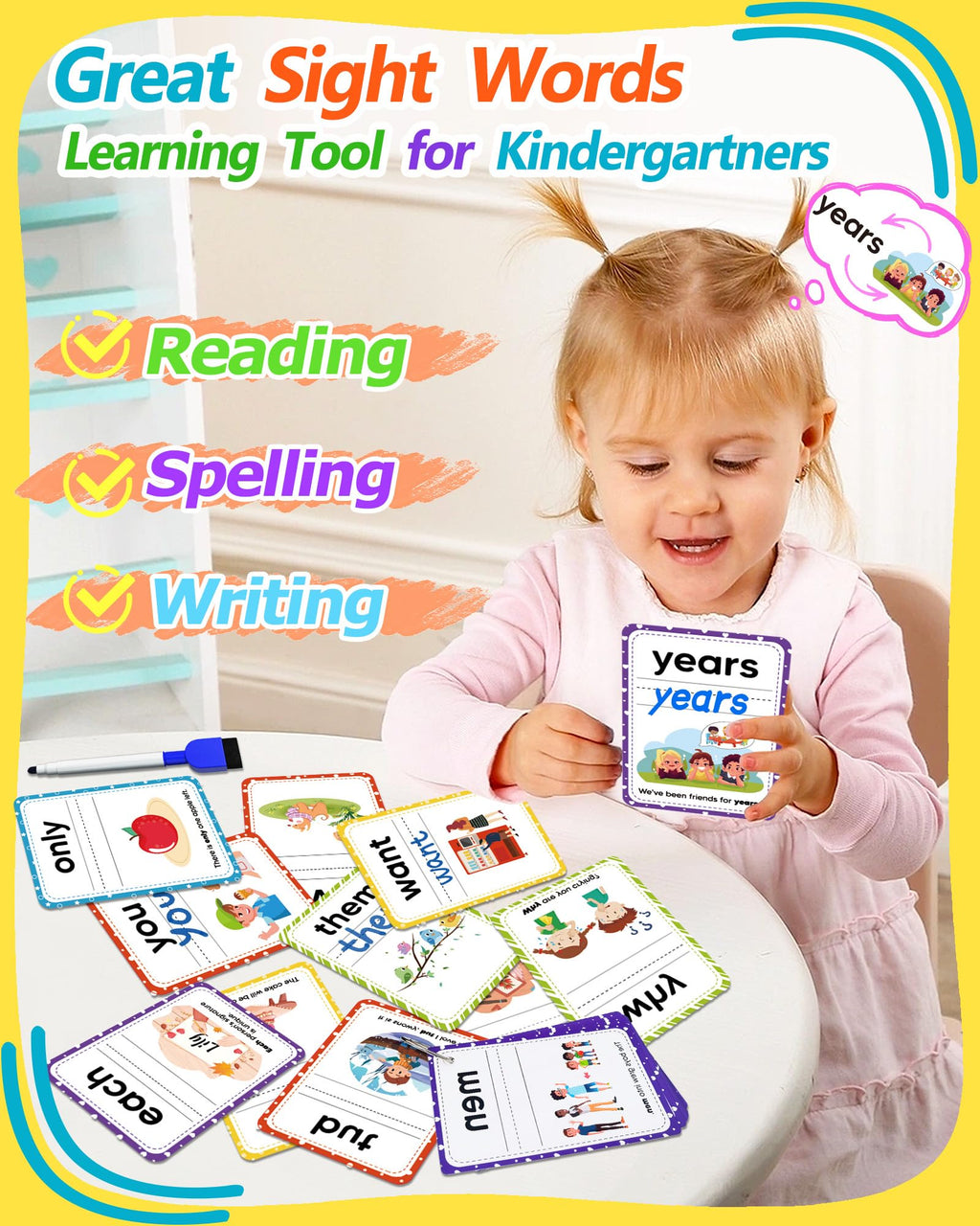 Sight Words Flash Cards Kindergarten, 250 Dolch Sight Word Writing Reading Spelling Games, Preschool Kindergarten Toddler Learning Activities, Homeschool Supplies Educational Toys for Kids Ages 3+