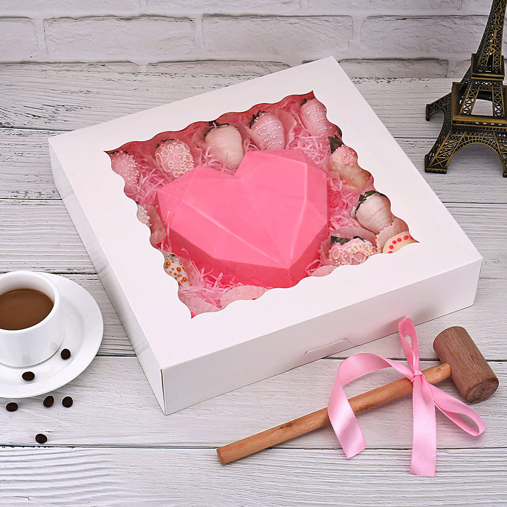 Tcoivs 20-Pack Pie Boxes 12" x 12" x 2.5", Bakery Boxes with Window, White Cookie Boxes, Auto-Popup Treat Boxes for Pies, Muffins, Donuts and Pastries