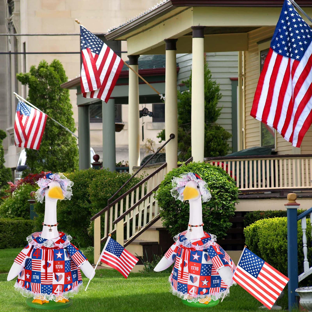JcHrmers 4th of July Porch Goose Outfits Memorial Day Goose Outfit Fits 23" Plastic Cement Goose Statue Patriotic Goose Costume for USA 250th Anniversary Outdoor Garden Patio Yard Lawn Decor