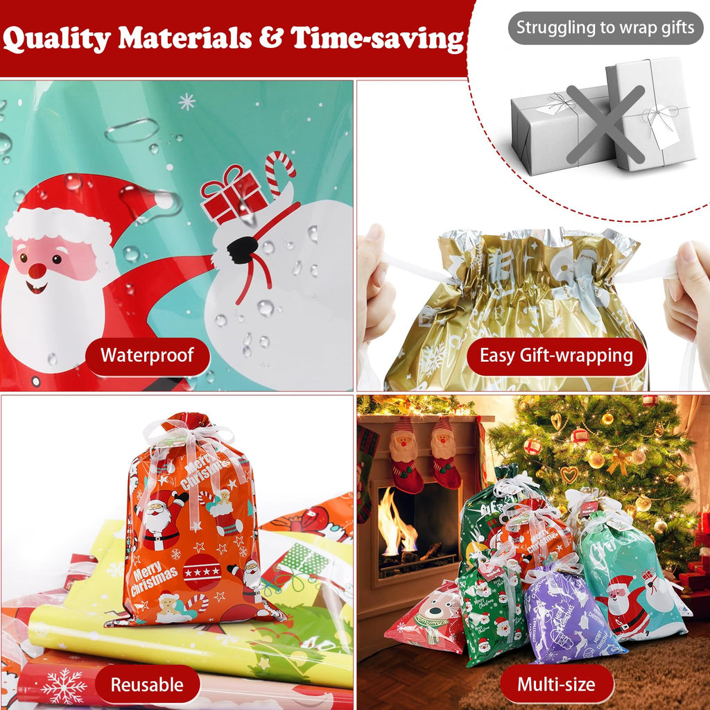 Koncci 32Pcs Drawstring Christmas Bags, Assorted Sizes Large Medium Small