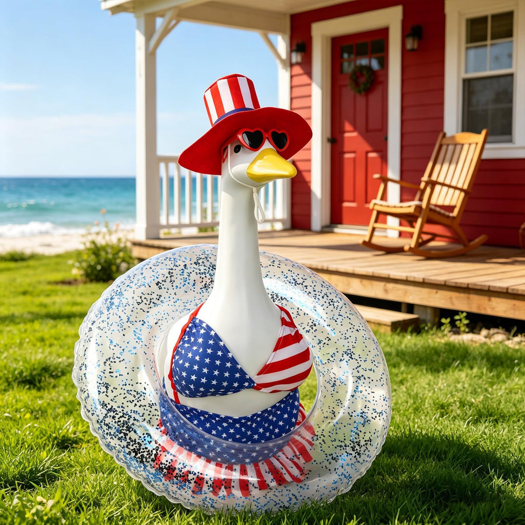BOARDFEB 4-Piece Patriotic Porch Goose Outfit Set, Summer Goose Independence Day Clothes Sculpture Clothes for 23 Inches Porch Goose Garden Lawn Decoration