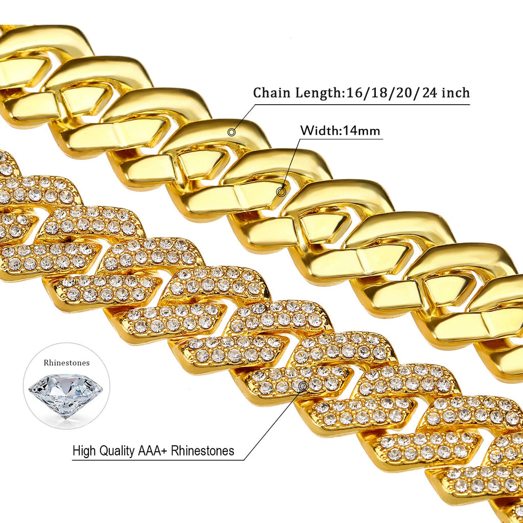 JUNVirtuous 2 Pieces Cuban Link Chain Mens Iced Out Miami Cuban Necklace and Bracelet Silver Bling Diamond Hip Hop Jewelry for Men and Women (Gold, 8" Bracelet and 20" Necklace)