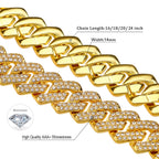 JUNVirtuous 2 Pieces Cuban Link Chain Mens Iced Out Miami Cuban Necklace and Bracelet Silver Bling Diamond Hip Hop Jewelry for Men and Women (Gold, 8" Bracelet and 20" Necklace)