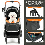 AOPEC Pet Stroller for Small Dogs & Cats – Easy One-Hand Fold, Supports Up to 35 lbs – Black