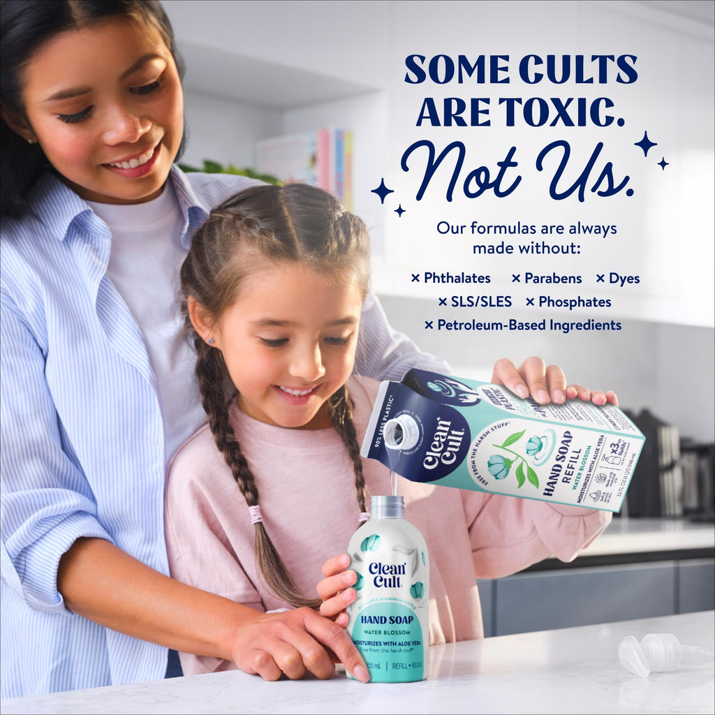 Cleancult Liquid Hand Soap Refill - Water Blossom - Moisturizes Dry & Sensitive Skin - Made with Aloe Vera & Essential Oils - Eco Friendly - Paper-Based Packaging - 32 oz/3 Pack