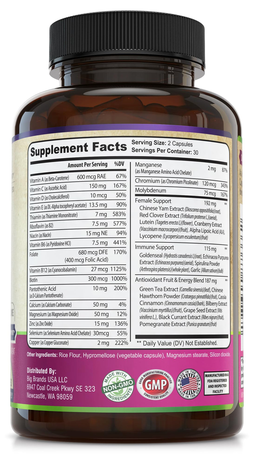 WHOLE WORLD WELLNESS Womens Daily Multivitamin Multimineral Supplement for Energy, Mood, Focus, Hair, Skin & Nails. Made for Women with 30+ Nutrients, Fruit & Energy Blend. Womens Vitamins, USA Made.