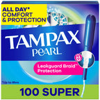 Tampax Pearl Tampons for Women, with LeakGuard Braid, Super Absorbency, Unscented, 100 Count (2 Packs of 50)