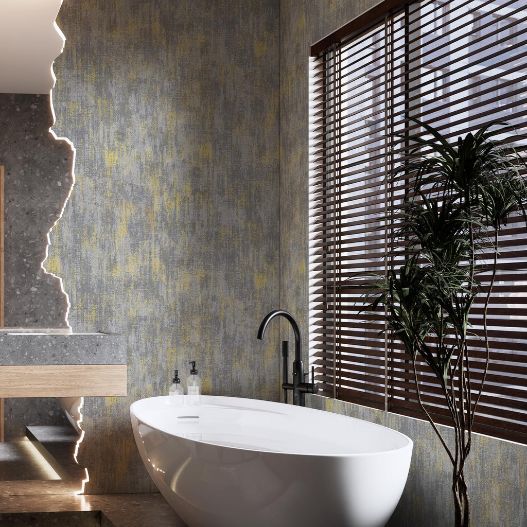 JiffDiff Vintage Metallic Peel and Stick Wallpaper Industrial Metallic Concrete Wall Paper Modern Stick on Wallpaper Self Adhesive Contact Paper(17.3" x 800" Light Gray)