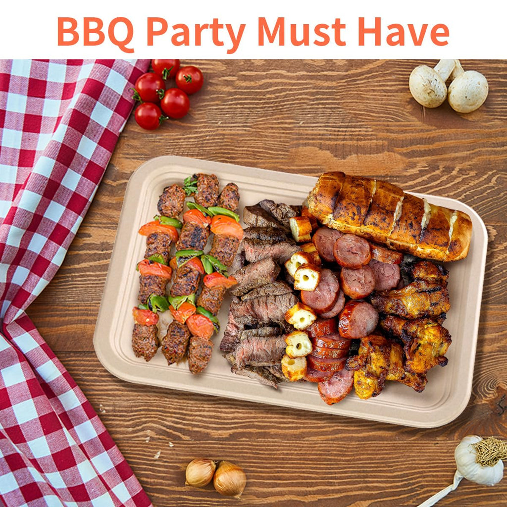 bloomoon 14 Inch Disposable Food Trays for Party 50 Pack Large Paper Plates