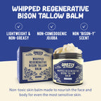 Grazly Whipped Bison Tallow Balm w/Manuka Honey, Jojoba, Organic Vanilla - Grass-Fed & Finished Organic Tallow Face Moisturizer - Face & Body Cream for Acne-Prone Skin - Nourishing Skincare (2.5 oz)