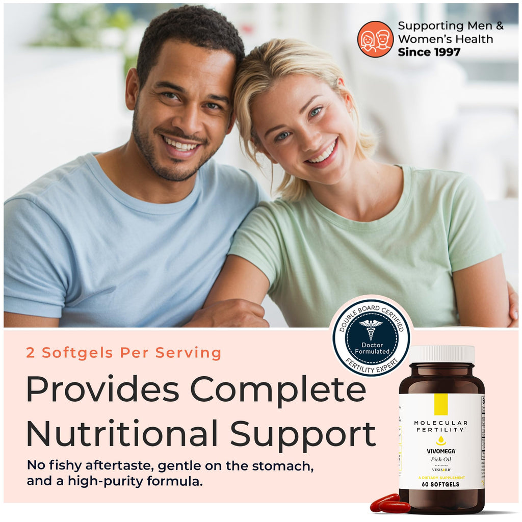 Molecular Fertility VIVOMEGA Fish Oil with VESIsorb® - Fertility Supplement for Women & Men - Doctor Formulated EPA DHA Omega 3 Fatty Acids, Vitamin D3 K2 for Reproductive Wellness - 60 Softgels