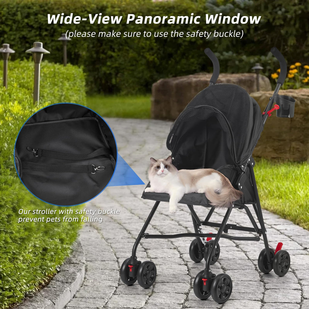 COOLCRAB Pet Stroller Oxford Cloth Foldable Dog Strollers for Small Dogs and Cats Suitable for All Road Surfaces Wide-View Panoramic Window 4 Wheels with Brakes Portable Design, Easy to Store (Pink)