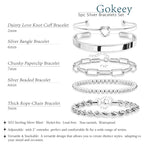 Gokeey Silver Cuff Bracelets for Women,Dainty Silver Bangles Bracelets Set for Women, Paperclip Link Chain Rope Beaded Tie Knot Bracelets Stack Chunky Jewelry