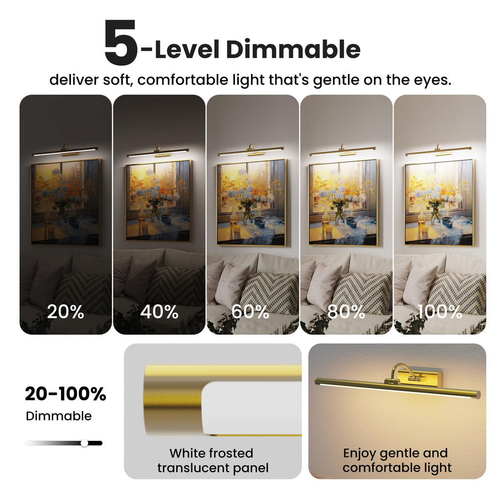 Craftersmark 24" Picture Frame Light with 1pcs Extra 8000mAh Battery - Brass Cordless Rechargeable Wall Sconce with Remote for Office, Hallway & Large Art