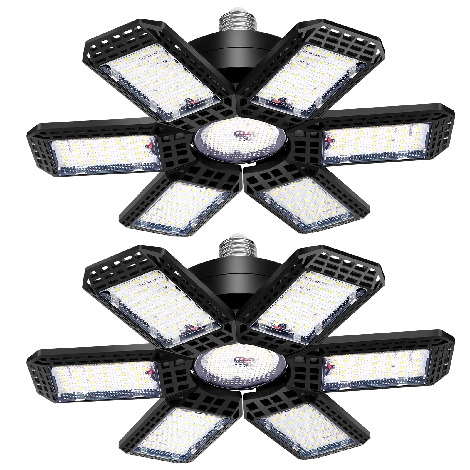 AUDLES 2 Pack Garage Lights, 200W 20000LM 6500K LED Shop Lights, Garage Light Ceiling Led with 6+1 Deformable Panels, Screw in E26/E27 Socket Bulb for Warehouse, Workshop, Basement, Barn Lighting