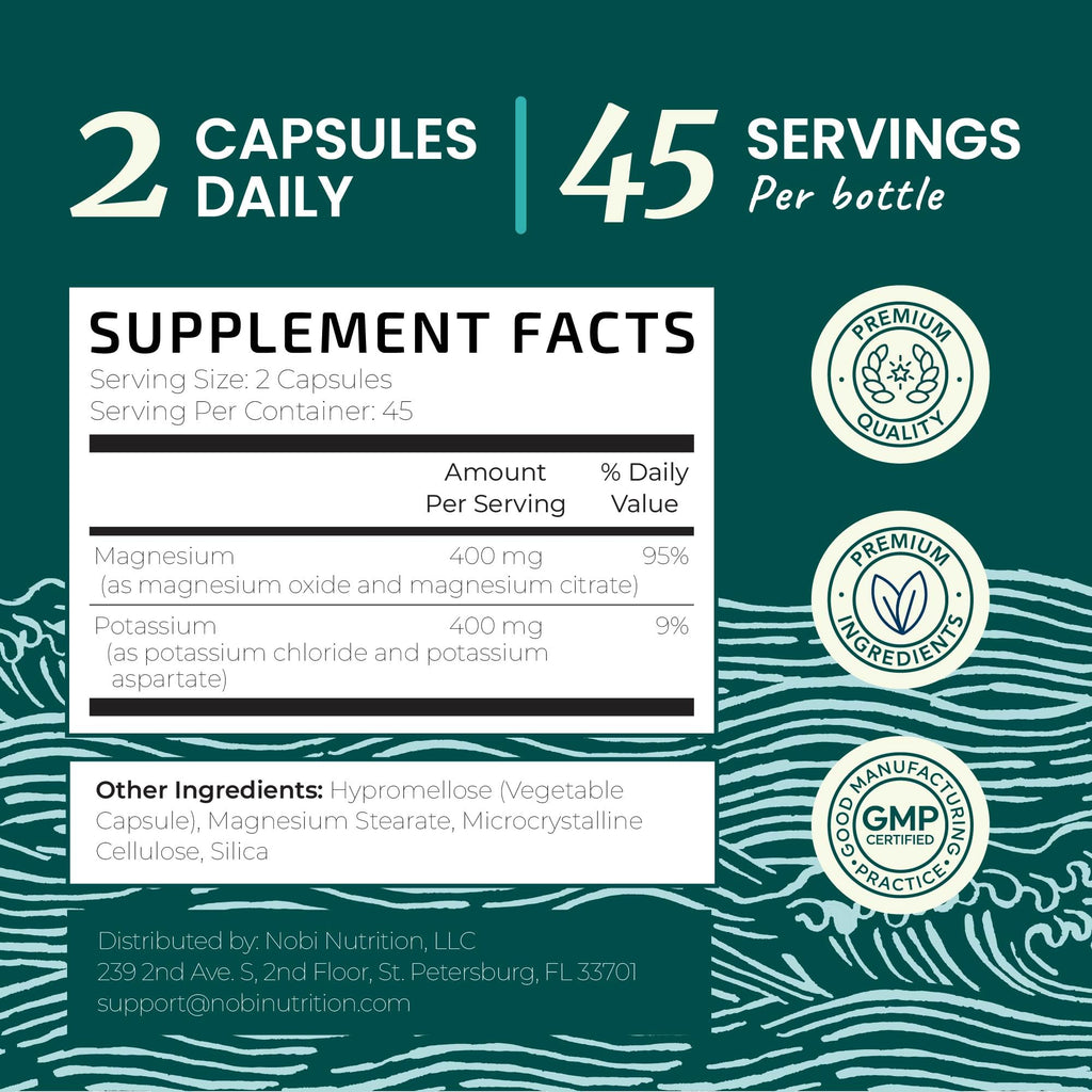 Potassium Magnesium Supplement | High Strength Electrolyte Balance for Heart Health & Muscle Support | 400 MG Potassium + 400 MG Magnesium | Energy, Bone Health, Sleep & Mood Support | 90 Ct.
