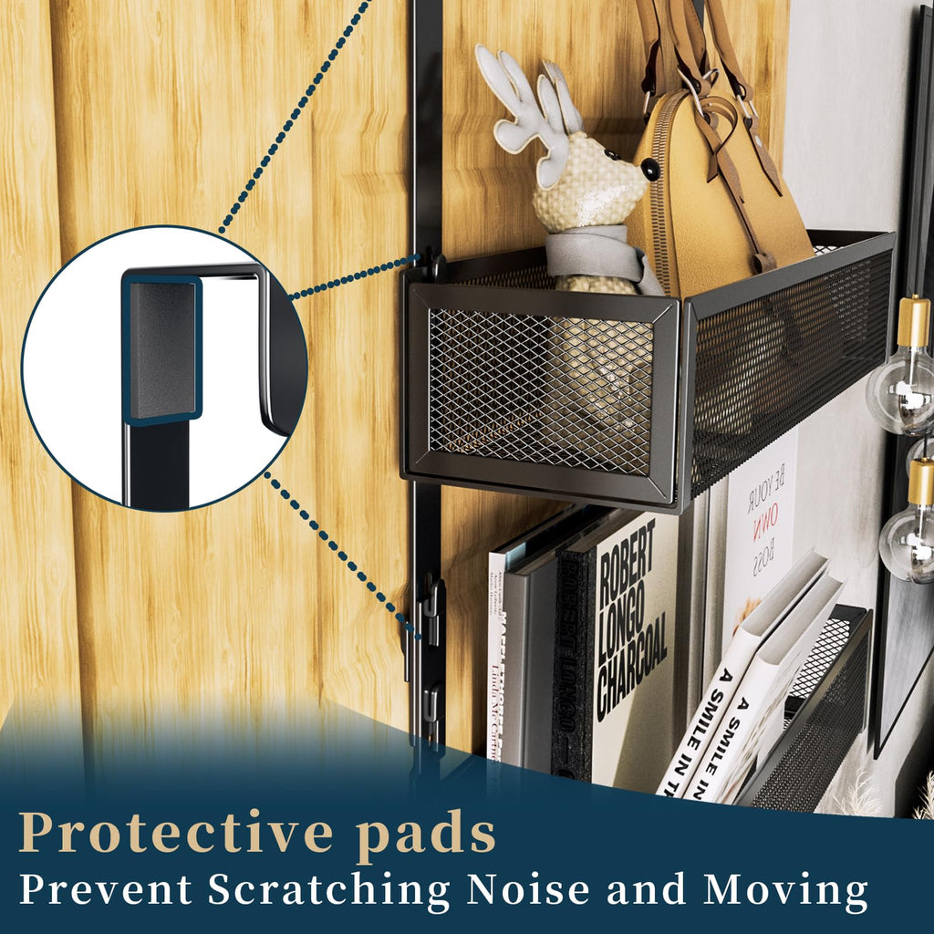Consumest Over The Door Hooks Organizer - 3 Tier Door Hanger with 9 Coat Hooks & 2 Mesh Basket, Back Storage Organizer Hanging Towels for Bathroom, Bedroom, Black