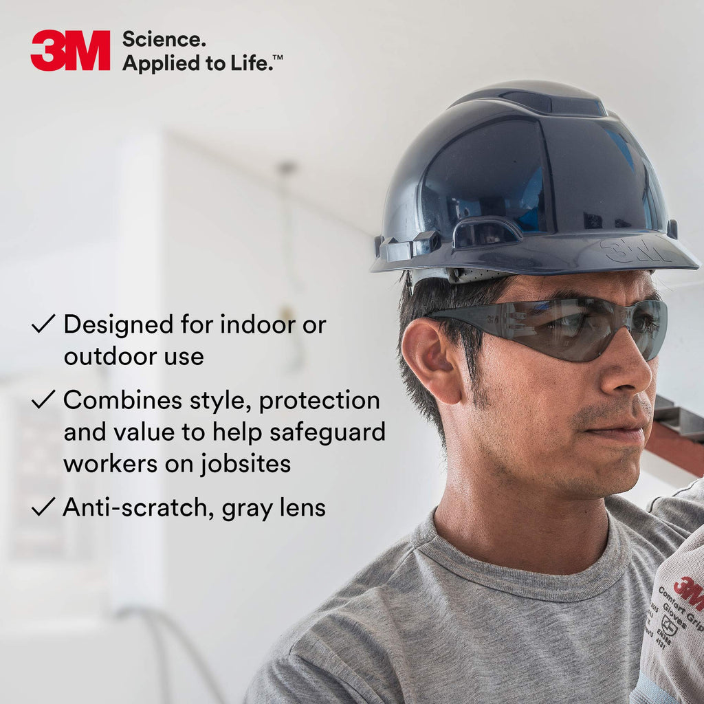 3M Safety Glasses, Virtua, 20 Pair, ANSI Z87, Unisex, Gray Hard Coat Lens, Gray Frame, Affordable Eye Protection, Lightweight, Wraparound Coverage, UVA, UVB, UVC