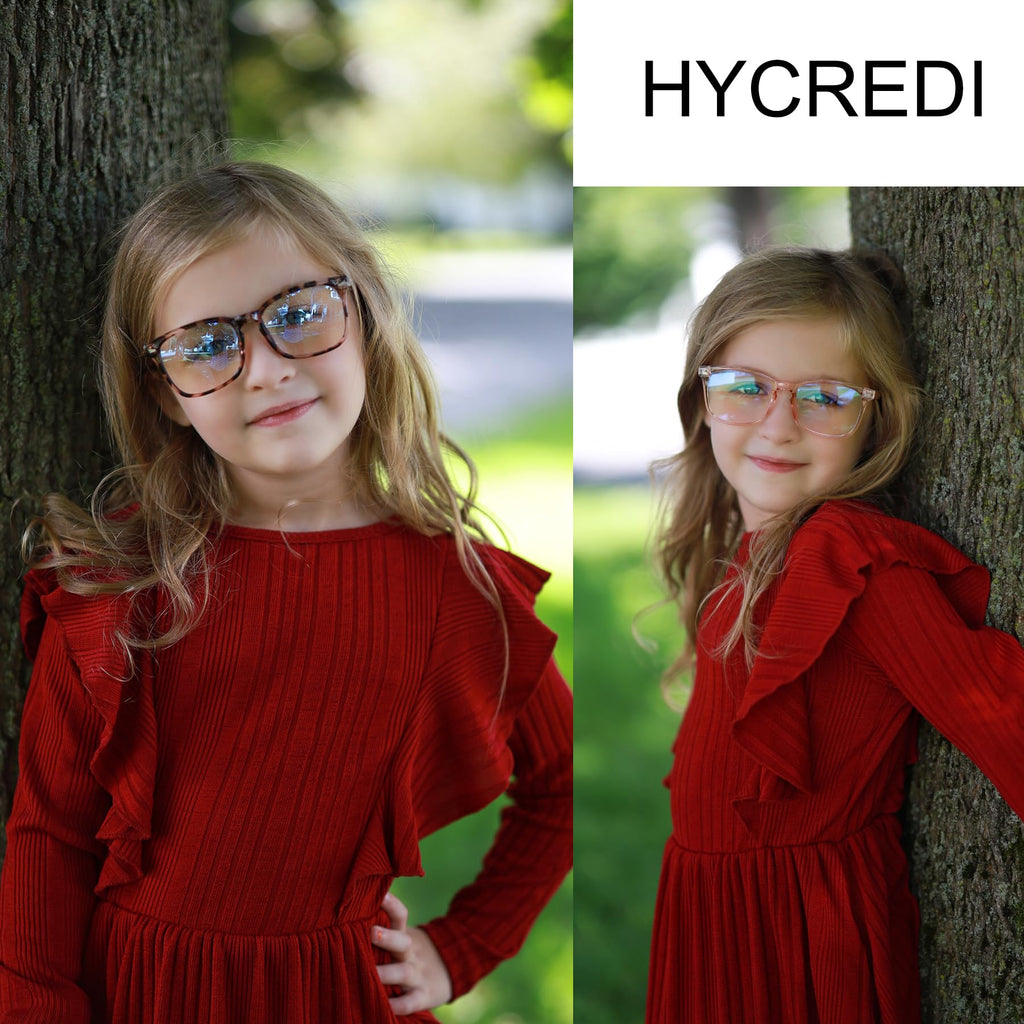 Hycredi Kids Blue Light Blocking Glasses，Anti Eyestrain & UV Protection, Computer Gaming TV Phone Glasses for Boys Girls-(Clear Pink+Clear+Leopard)