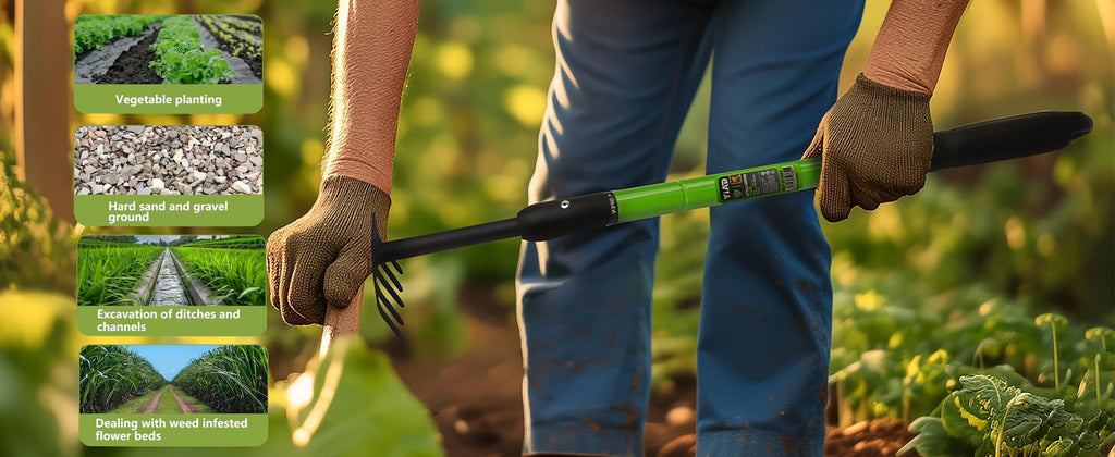 Telescopic Garden Rake, 27-40" Adjustable Hand Rake with 5 Metal Tines