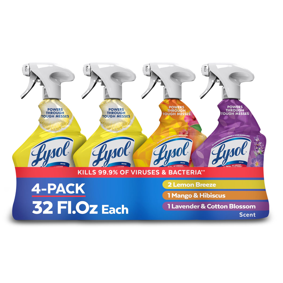 Lysol All Purpose Cleaner Spray, Lemon, Mango & Lavender, 32oz, 4 Pack