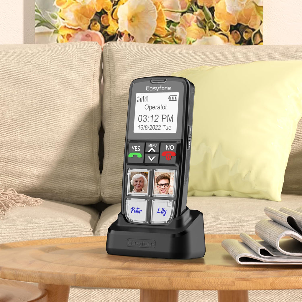 Easyfone T6 4G Picture Button Cell Phone for Seniors and Kids | Easy-to-Use | Clear Sound | Easy Charging Dock | SOS Button | SIM Card Included | Good for Dementia, Alzheimer's and Kids (T6 Black)