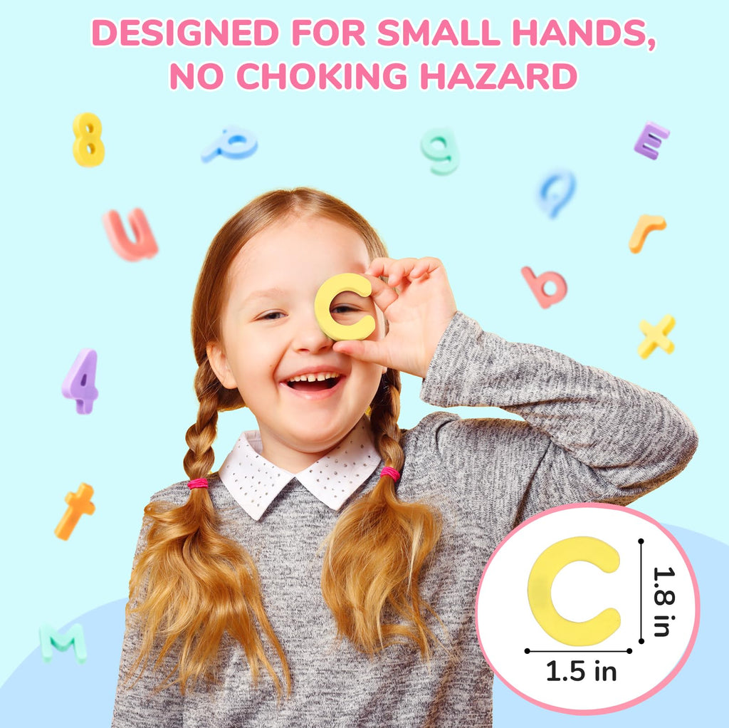 JoyCat Magnetic Letters and Numbers, Uppercase and Lowercase Alphabet Fridge Magnets, Preschool Educational Learning Plastic ABC 123 Colorful Toy Set, Math Symbols for Toddlers, Kids (104 PCS)