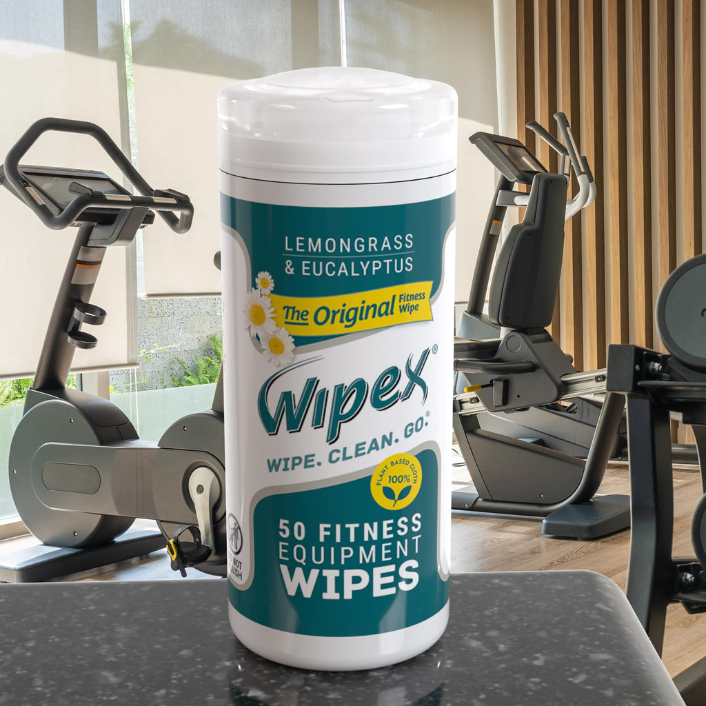 Wipex Original Fitness Equipment Wipes - EWG Verified - 50 Count Plant Based Gym Wipes for Equipment, Yoga Mat Cleaner, Peloton Cleaner, Lemongrass, Eucalyptus & Vinegar (Pack of 12)