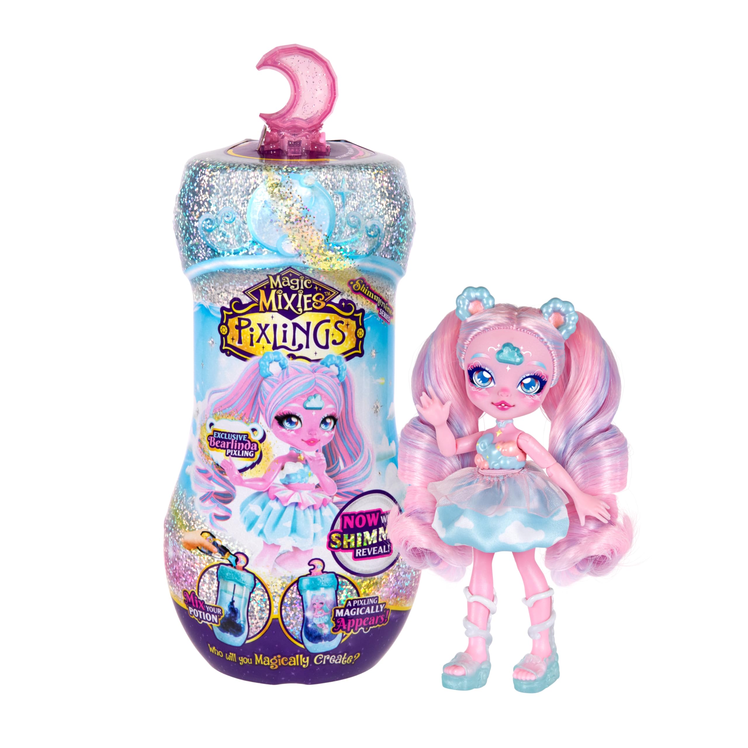 Magic Mixies Pixlings Shimmerverse Series, Create & Mix A Magic Shimmering Potion to Magically Reveal Bearlinda The Polar Bear, This Beautiful 6.5" Fashion Doll Appears Inside The Potion Bottle
