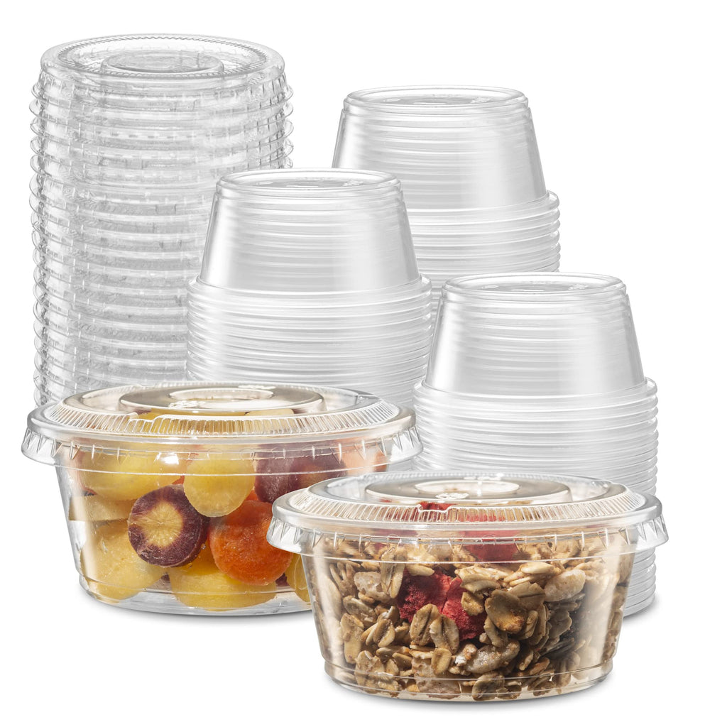 3.25 oz - 200 Sets Clear Diposable Plastic Portion Cups With Lids, Small Mini Containers For Portion Controll, Jello Shots, Meal Prep, Sauce Cups, Slime, Condiments, Disposable Souffle Cups