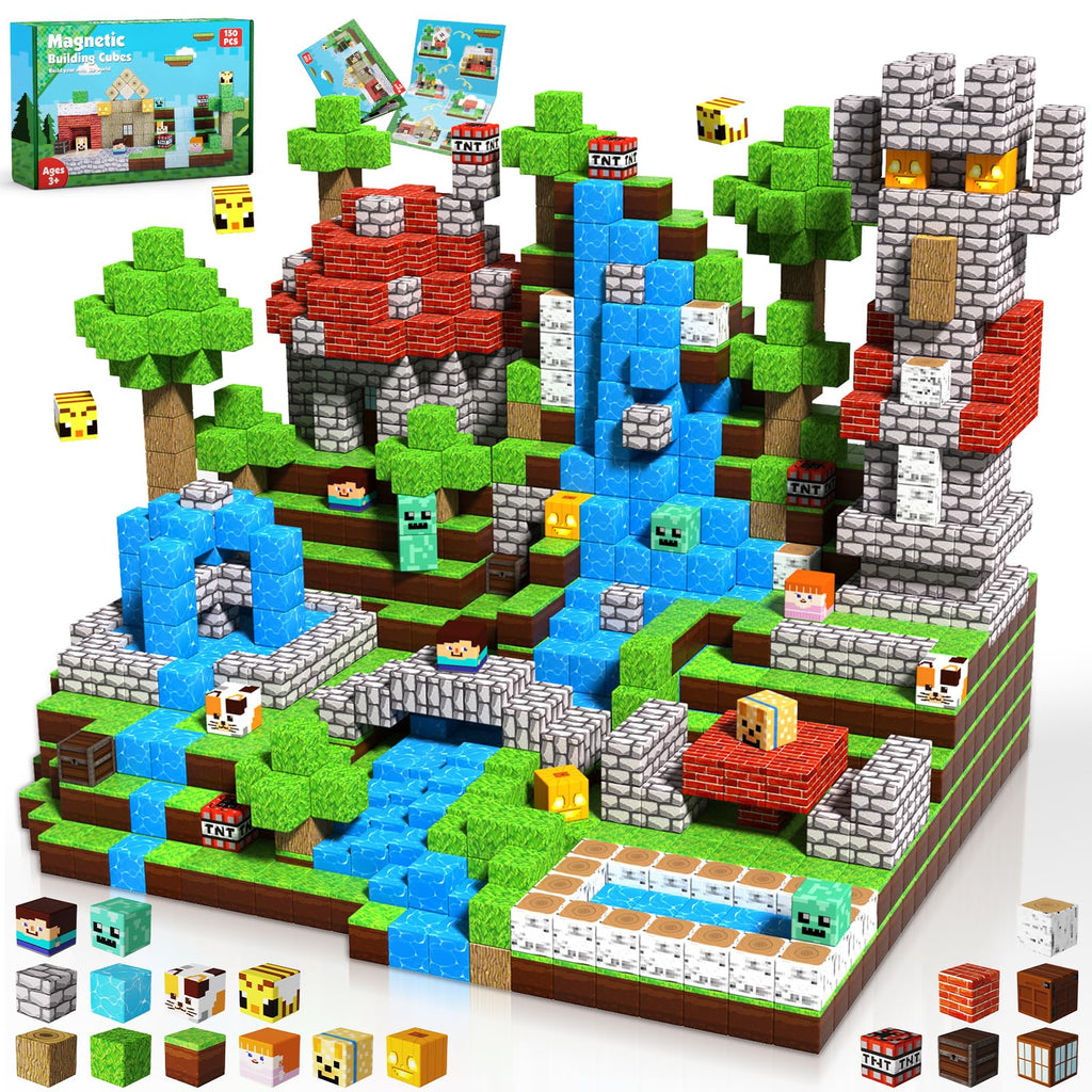 ToyUnited 150PCS Magnetic Blocks - Magnetic Building Blocks, Magnet Cubes Toys Stacking, Build Forest World Set, STEM Montessori Sensory Toys for Kids Boys Girls Ages 3-5 6-8 Easter Birthday Gifts