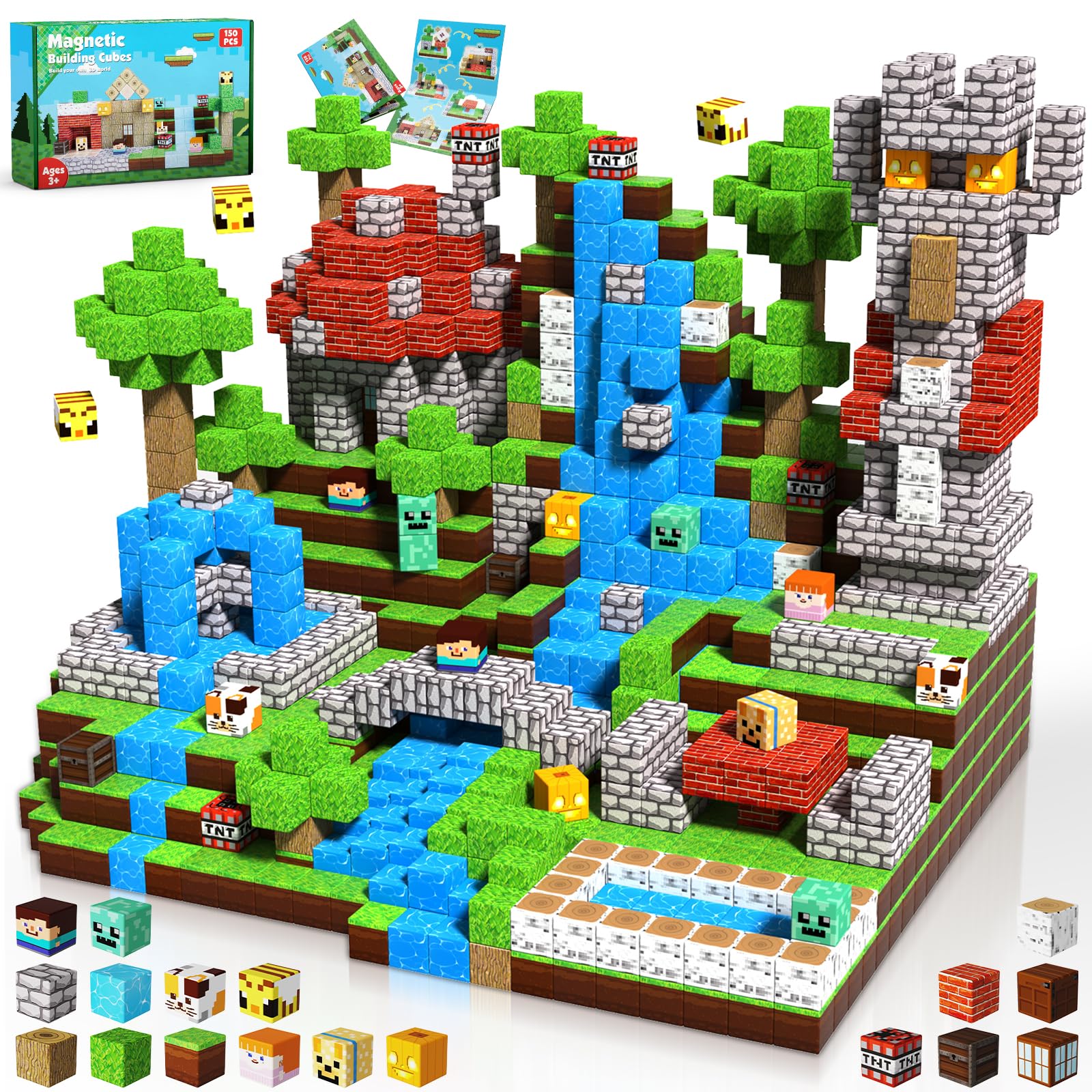 ToyUnited 150PCS Magnetic Blocks - Magnetic Building Blocks, Magnet Cubes Toys Stacking, Build Forest World Set, STEM Montessori Sensory Toys for Kids Boys Girls Ages 3-5 6-8 Easter Birthday Gifts