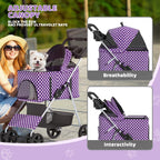 Magshion Foldable Pet Stroller, 3-in-1 Dog Travel Jogger with Detachable Carrier, Cup Holder, Storage Basket, Folding Carrier for Small/Medium Dogs & Cats Up to 33 lbs, Purple Polka Dots
