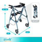 Stander Space Saver Rollator, Lightweight Folding Rolling Walker with Seat for Seniors & Adults, 4-Wheel Mobility Aid with 6-inch Wheels, Locking Brakes & Padded Seat with Backrest, Cobalt Blue