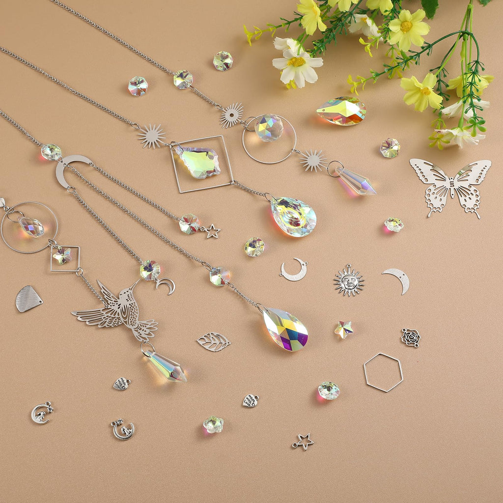 600 PCS DIY Suncatcher Kit Crystal Suncatchers for Windows Hanging Sun Catcher Kits for Adults Hanging Prism with Rainbow Maker for Indoor Window Garden Christmas Tree Decor Wedding Home