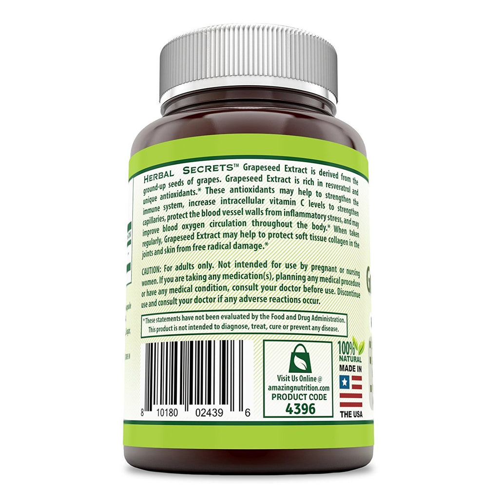 Herbal Secrets Grapeseed Extract 400 mg 120 Veggie Capsules Supplement | Non-GMO | Gluten Free (120 Count | Pack of 2)