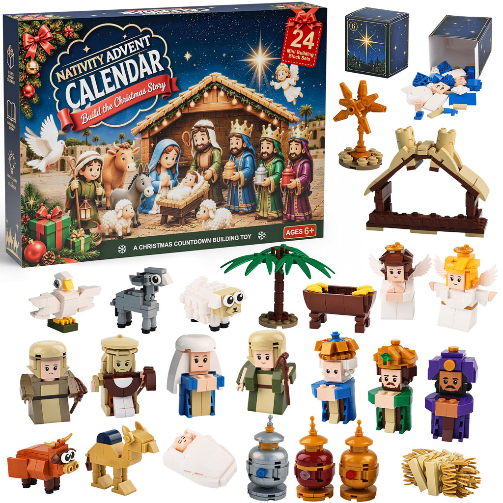 Nativity Advent Calendar 2026 for Kids, 24-Day Christmas Building Block Set