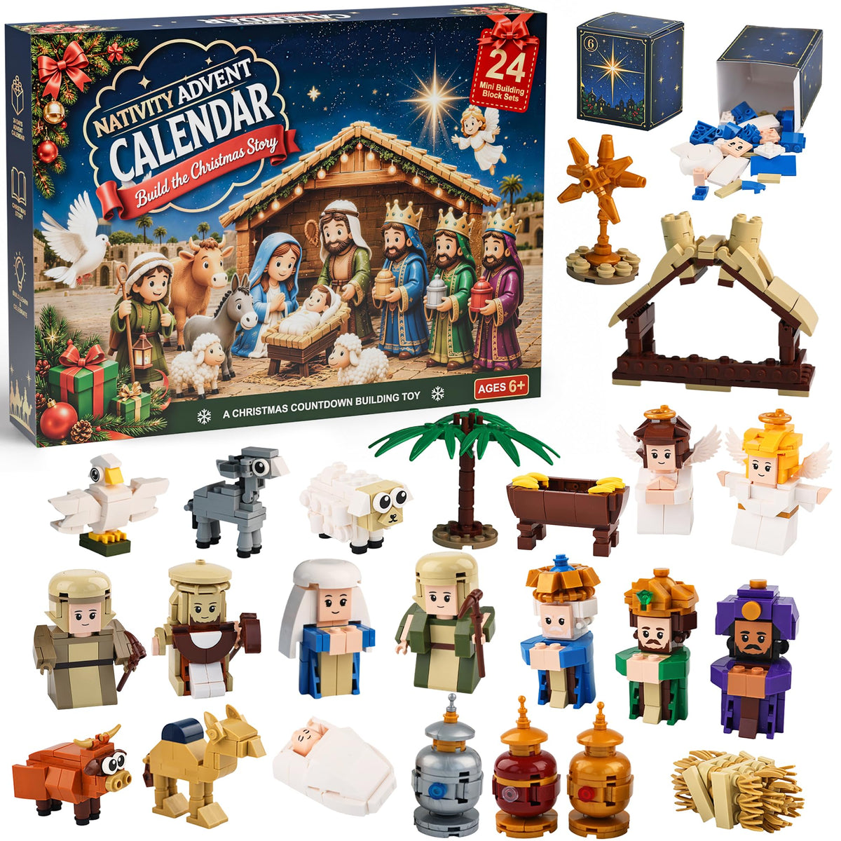 Nativity Advent Calendar 2026 for Kids, 24-Day Christmas Building Block Set