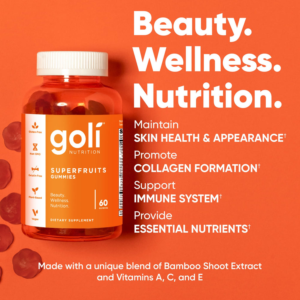 Goli Nutritional Supplement, SuperFruits Beauty Gummy Vitamin - 120 Count - Collagen-Promoting Ingredients - Mixed Fruit, Vegan, Plant-Based, Non-GMO, Gluten & Gelatin Free