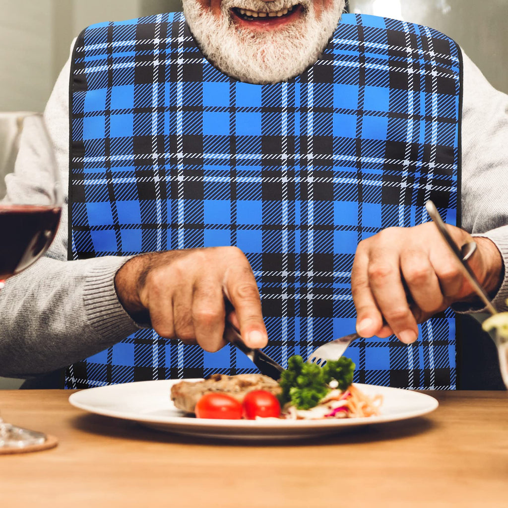 SATINIOR 6 Pack Adult Bibs for Men Elderly Eating Bibs with Crumb Catcher Waterproof Washable Clothing Protectors Father Gift(Plaid Style)