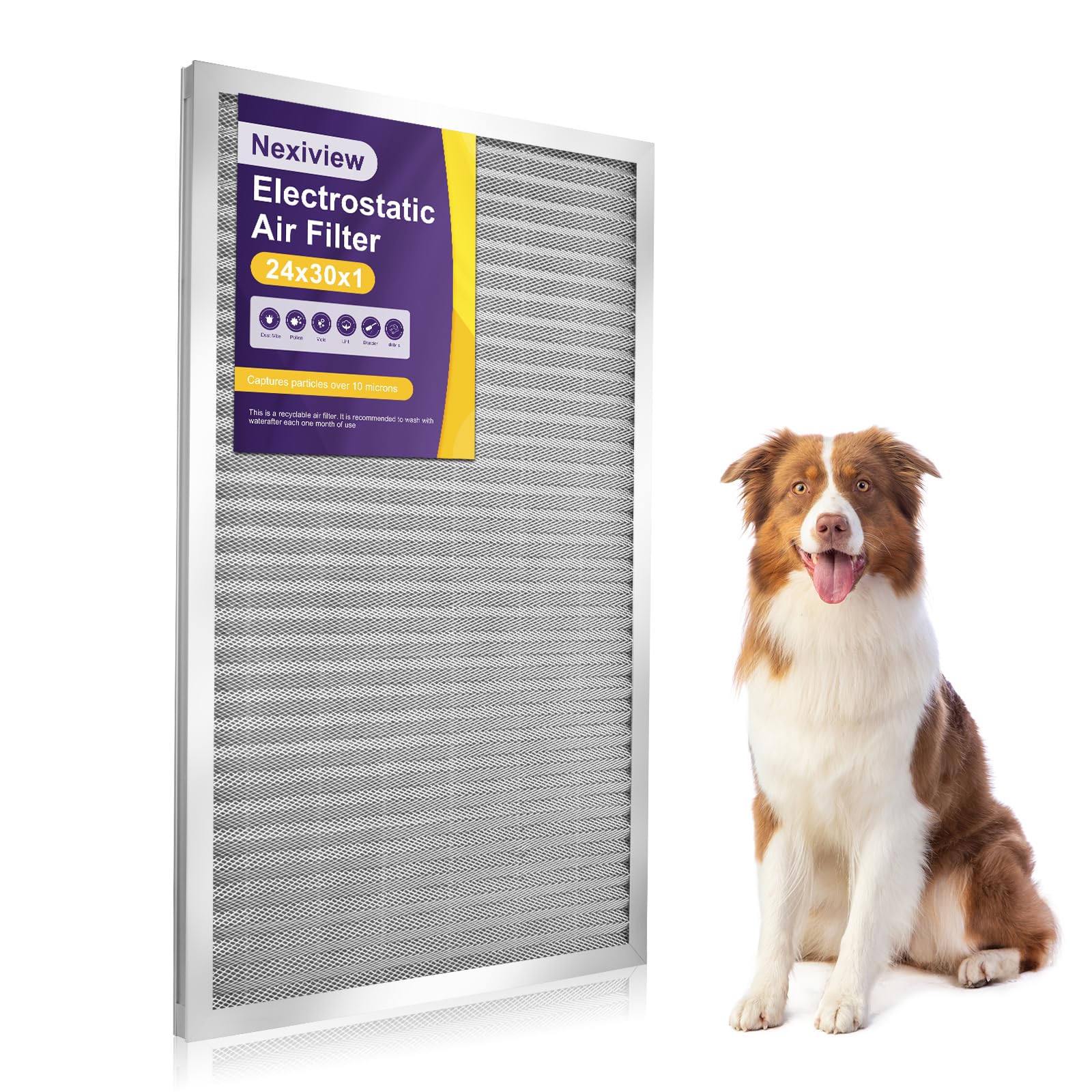 Nexiview 24x30x1 Furnace Filter-MERV8, Washable & Reusable Electrostatic Air Filter, AC/HVAC Furnace Filter, Permanent Air Filter, Breathe Fresher, Easy Install