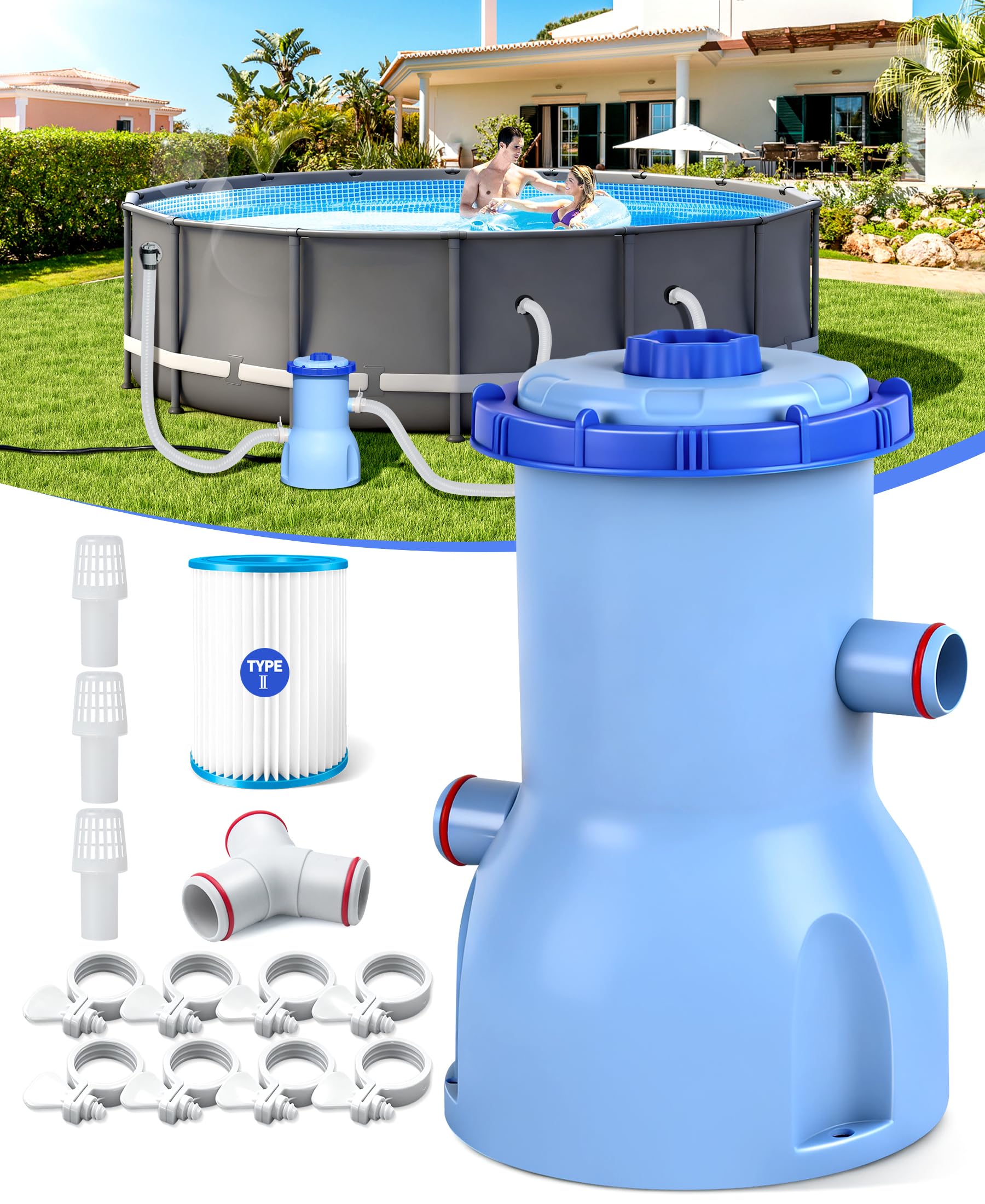 LuxBlue 2026 Improved 530 GPH Small Pool Filter Pump | ETL Certified Cartridge Filter Pump for Above Ground Pools | Water Circulation System- Quickly Remove Debris, Enhance Crystal-clear Pool Water