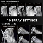 Newfinde High Pressure Rain Shower Head with Handheld Spray Combo: Detachable Dual Shower Head with 10 Sprays Modes - Upgrade Knob Spray Mode Selector and Magnetic Guidance Docking System