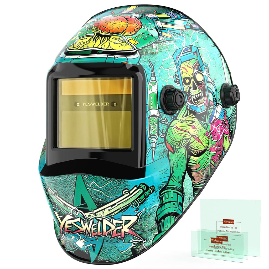 YESWELDER Auto Darkening Welding Helmet, Blue Light Blocking, 1/1/1/1 True Color Solar Powered Welding Hood with 2 Arc Sensors, Wide Shade 3.5/9-14 Welder Mask for TIG MIG ARC and Grind